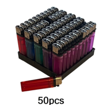 50 Pcs Full Size Disposable Butane Lighter Assorted Colors With Gold Cap - £14.75 GBP