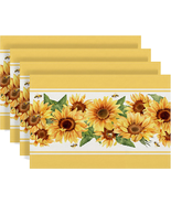 Linen Watercolor Sunflower Placemats Set of 4 Spring Table Mats Spring F... - £16.54 GBP