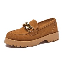Women Loafers Suede Genuine Leather New Chain British Style Women Spring Shoes L - £72.32 GBP