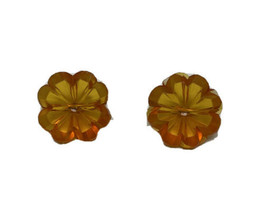 Lot 2 Vintage Plastic Carved Transparent Orange Flower Buttons - $8.98