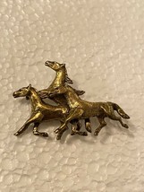 Vintage Zentall Three Horses Brooch Pin Goldtone Signed - £33.23 GBP