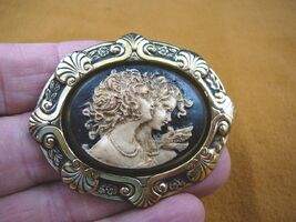 CM24-43) Girls Two SISTERS twins best friends black oval cameo brass PIN... - $479.61 MXN