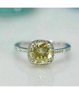 2Ct Cushion Canary Yellow Diamond Halo Engagement Ring White Gold FN Silver - £90.50 GBP