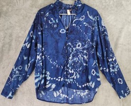 Anthropologie Pilcro Shirt Womens Small Blue The Tavi Ruffled Casual But... - £29.37 GBP