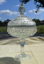 Indiana Glass Diamond Point Pedestal Compote Dish with lid  mid century - $33.17