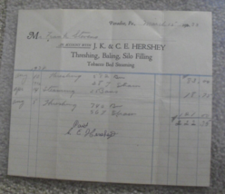 Original 1933 C.E. Hershey Signed Threshing Bailing Letterhead Receipt - £22.94 GBP