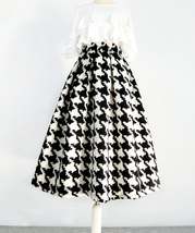 Winter Green Houndstooth Midi Skirt Women A-line Plus Size Wool Midi Party Skirt image 10