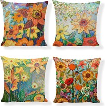 Summer Throw Pillow Covers 18x18 Inch,Set of 4 Farmhouse Dercoration,Yellow - £27.25 GBP