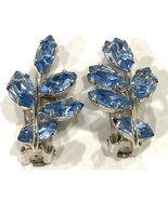 Vintage Wiesner Silver-Tone and Blue Rhinestone Leaf Clip On Earrings - £11.25 GBP