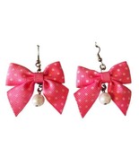 Polka Dot Bow Tie Knot Fabric White Bead Drop Earrings - $19.80