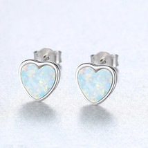 Lver lovely heart stud earrings for women three color brightly opal engagement earrings thumb200