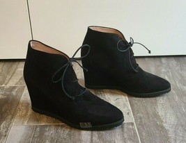 TARYN ROSE Black Suede &quot;Marta&quot; Wedge Lace Up Ankle Boot - Size 9.5 - £78.62 GBP