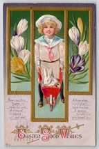 Easter Greeting Little Sailor Wheelbarrow With Rabbit And Eggs Postcard O25 - £7.15 GBP