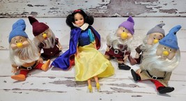 Bikin Walt Disney 5 Dwarfs Vinyl Figure Dolls &amp; 11 1/2&quot; Snow White Doll Vintage - £44.77 GBP