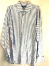 Tom James Custom Made Tailored Shirt USA Size 51&quot; Blue White Stripe Fren... - £7.73 GBP