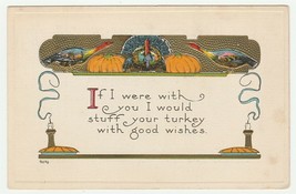 Vintage Postcard Thanksgiving Turkey Pheasants Pumpkins Candles Pie - £7.15 GBP