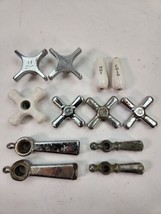 Lot Fauct Handles Vintage Plumbing Hot &amp; Cold Porcelain Chrome Sink Bath... - $31.68