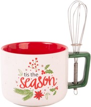 17oz Multicolor Tis The Season Mug W-Whisk Red Interior Green Handle Set... - £35.77 GBP