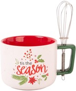 17oz Multicolor Tis The Season Mug W-Whisk Red Interior Green Handle Set of 2 - £36.27 GBP