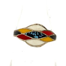 Vintage Sterling Silver Signed Mexico Colorful Enamel Rare Design Ring sz 6 1/4 - £34.93 GBP