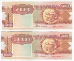 Angola, 500000 Kwanzas, 1991 Issue, (Set of 2) In Consecutive, AUNC, b1 - $9.53