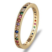Colorful CZ Eternity Band Ring Thin Skinny Engagement Wedding Birthstone Rainbow - £8.47 GBP