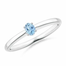 ANGARA Classic Solitaire Oval Aquamarine Promise Ring for Women in 14K Gold - £286.38 GBP