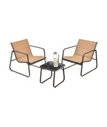 3 Pieces Patio Conversation Set with Breathable Fabric and Tabletop-Brow... - $2,765.57 MXN