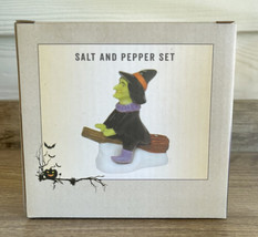 Halloween Ceramic Salt &amp; Pepper Shakers 2 pc.set NEW Witch On Broomstick - £15.18 GBP