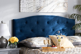 Janella Navy Blue Velvet Fabric Upholstered Full Size Headboard - $2,102.35 MXN