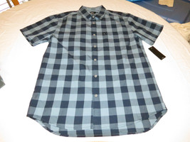 Men&#39;s Quiksilver Romsey SS short sleeve button up shirt S modern BMC1 blue plaid - $25.73