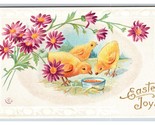 Easter Joys Baby Chicks Flowers Embossed UNP DB Postcard H27 - $3.56