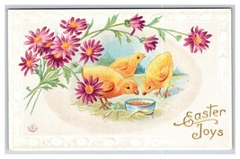 Easter Joys Baby Chicks Flowers Embossed UNP DB Postcard H27 - £2.79 GBP