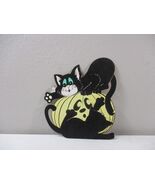 Vintage  Halloween Die Cut Cardboard Pumpkin Black felt Cat - $12.86