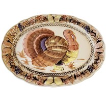 Vintage Embossed Ceramic Turkey Platter 19 in Hand Painted Japan Thanksg... - £58.55 GBP