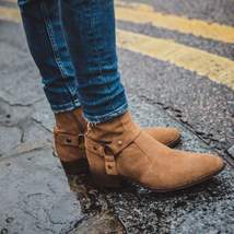 Handmade men&#39;s suede leather zipper motorcycle boots camel brown all size - £143.87 GBP+