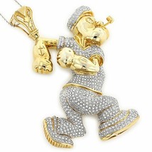Hombres Popeye Colgante 6CT Redondo Imitación Diamante 14K Oro Amarillo Chapado - £547.83 GBP