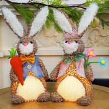 2 Pack Lighted Plush Easter Bunny 12.5&quot; Handmade Huggable Rabbits Couple... - $35.09