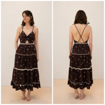 Ulla Johnson Women Kali Shell Embroidery Tiered Cotton Long Maxi Gown Dress S 4 - £199.77 GBP