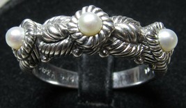 Judith Ripka 925 Sterling Silver 3 Pearl Silver Lustre Sz 9 Ring Rope Band 6g - £117.98 GBP