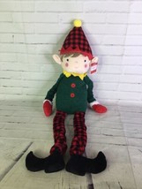 Holiday Time Christmas Boy Bashful Elf Stretchy Plush Stuffed Doll Toy Plaid - £22.14 GBP