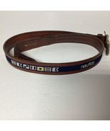 Nautica Belt Men 38 Nautical Flags Spellout Bourbon Brown Leather Brass - $511.78 MXN
