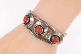 Navajo Sterling Silver Red Coral Cuff Bracelet Gorgeous - £249.27 GBP