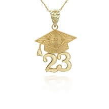 14K Solid Gold Class of 2023 Graduation Ceremony Cap Pendant Necklace - £194.79 GBP+