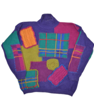 Rebecca Stone Sweater Womens M Purple Patchwork Geometric Mock Neck Pullover - £26.60 GBP