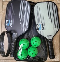 Pickleball 2 Paddle Carbon Fiber MX Set with 4 Balls and Carry Bag SHIP ... - $82.99
