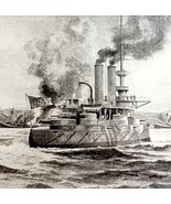 Admiral Cervera Ship Destruction Spanish War 1899 Victorian Print DWV7B - $42.22 CAD