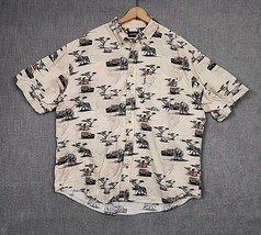 VTG Puritan Shirt Top Mens XL Beige Cotton Button Up Casual Camp Safari Animals - £13.98 GBP