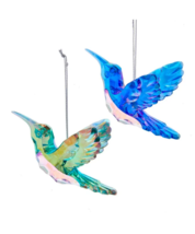 Kurt Adler Set Of 2 Acrylic Multifacet Peacock Hummingbird Xmas Ornaments T2816 - £11.09 GBP