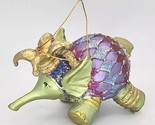 Uno Alla Volta Hand Painted Jester Elephant Ornament Purple Blue Green P... - $25.99